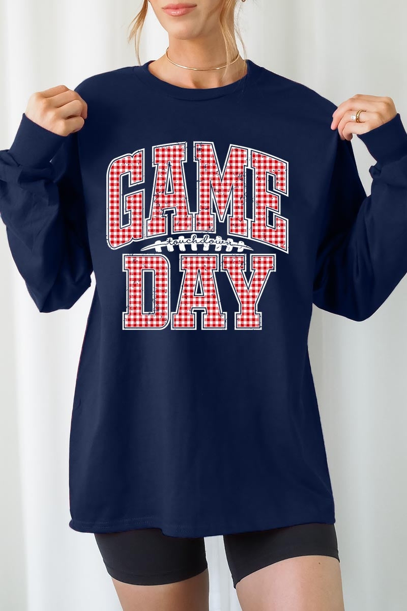 UL240-E3126 Red Gingham Game Day Graphic Long Sleeve Tee $13.75