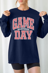UL240-E3126 Red Gingham Game Day Graphic Long Sleeve Tee $13.75