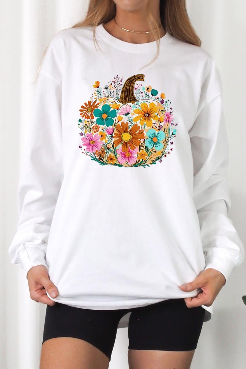 UL240P-E3118 Floral Pumpkin Graphic Plus Long Sleeve Tee $17