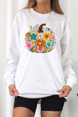 UL240-E3118 Floral Pumpkin Graphic Long Sleeve Tee $13.75