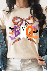 US3001-E3120 Boo Brushstroke Bow Graphic Tee $12.5