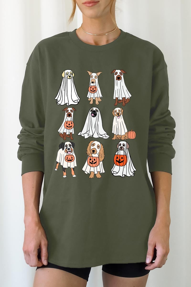 UL240-E3106 Halloween Ghost Dog Graphic Long Sleeve Tee $13.75