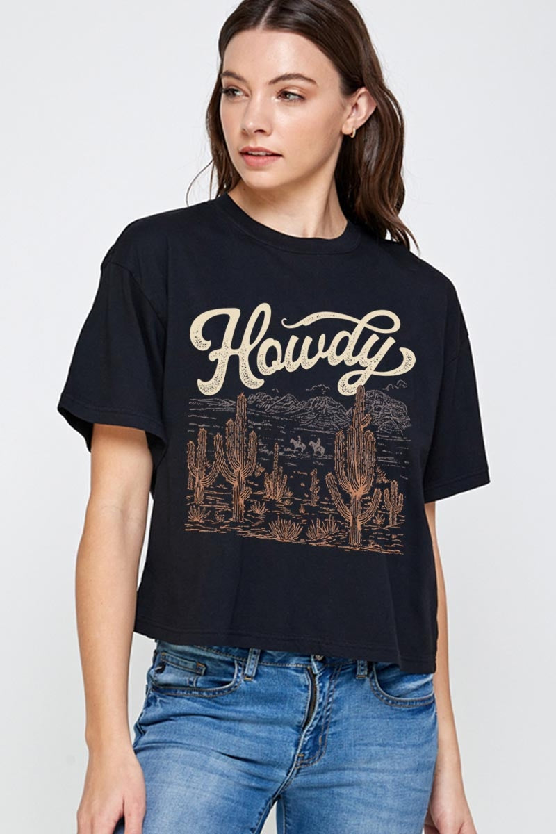 CTS-E3095 Howdy Desert Western Graphic Relaxed Crop Top $11