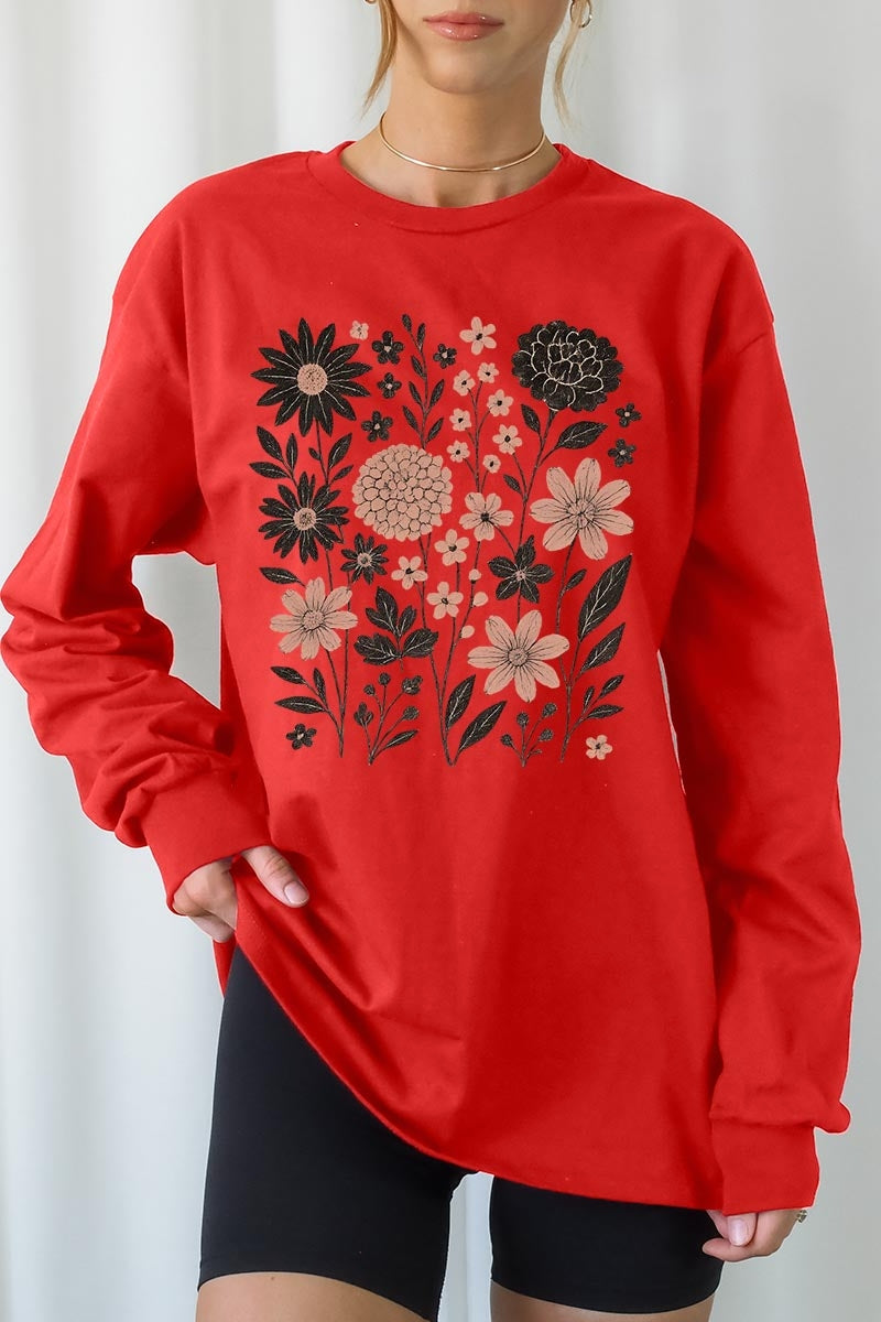 UL240-E3178 Fall Floral Garden Graphic Long Sleeve Tee $13.75