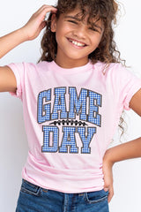 US3001Y-E3130Z Blue Gingham Game Day Kids Graphic Tee $11