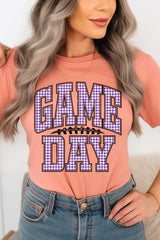 US3001P-E3127 Purple Gingham Game Day Graphic Plus Tee $16