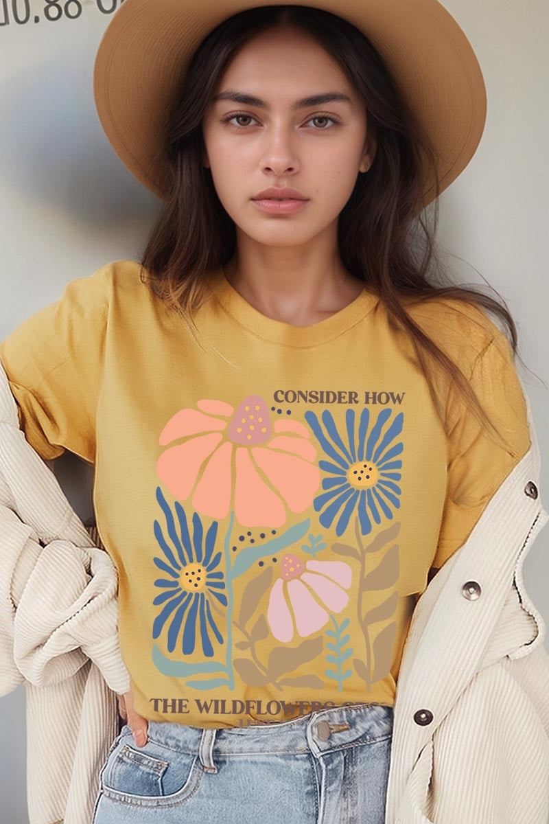 US3001P-E3067 Consider the Wildflowers Graphic Plus Tee $16