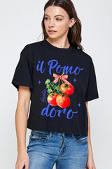 CTS-E3070 Il Pomodoro Tomato Art Graphic Relaxed Crop Top $11