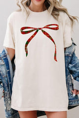 5000-E3211 Red Bow Christmas Graphic Heavy Cotton Tee $9