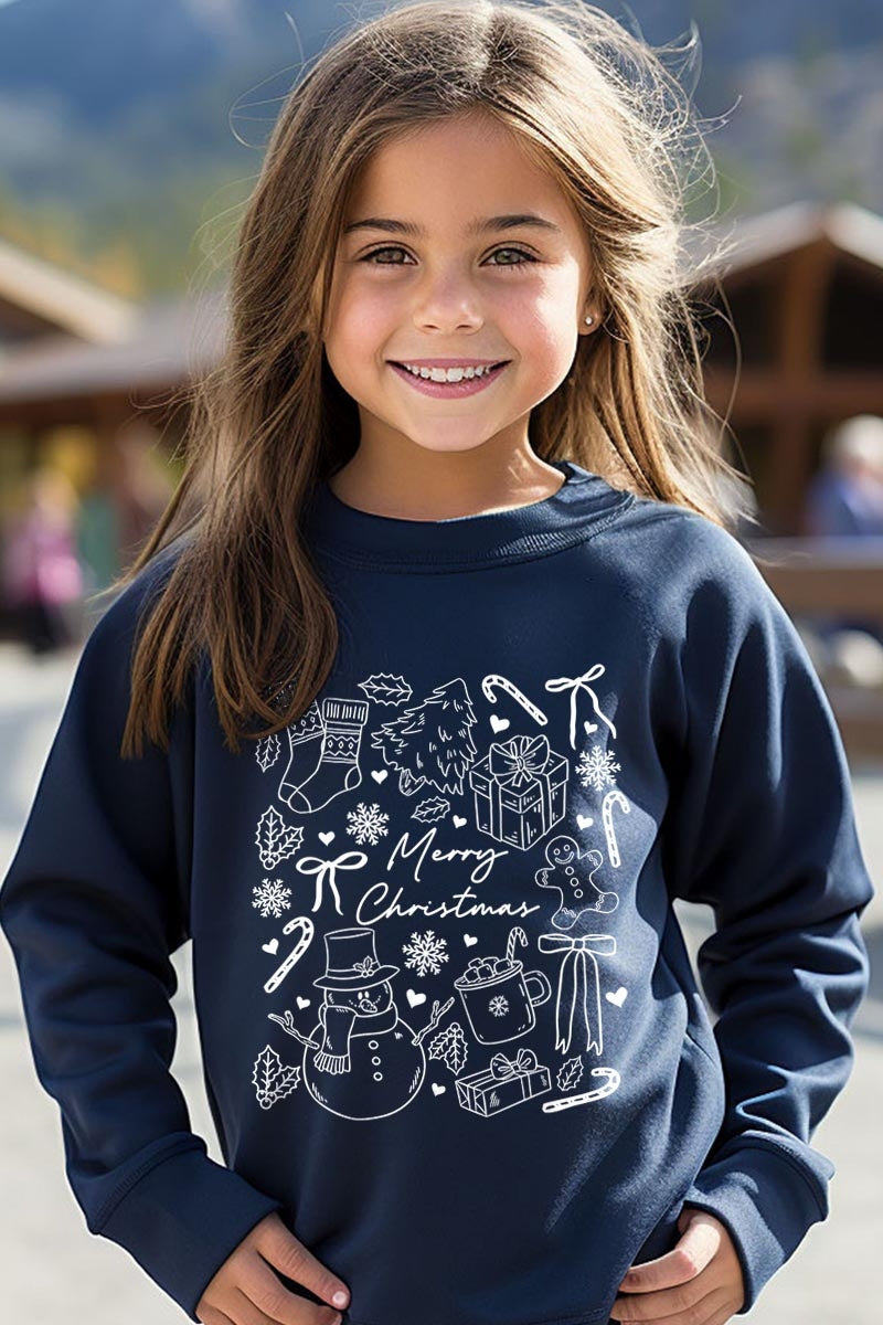 UL180B-E3181Z Christmas Doodle Kids Graphic Sweatshirt $20