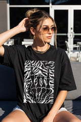 US3001P-E3177 Skeleton Hands Zebra Graphic Plus Tee $16