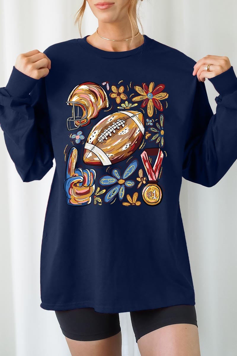 UL240P-E3072 Retro Floral Football Graphic Plus Long Sleeve Tee $17