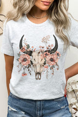 US3001P-E3113 Western Skull Floral Graphic Plus Tee $16