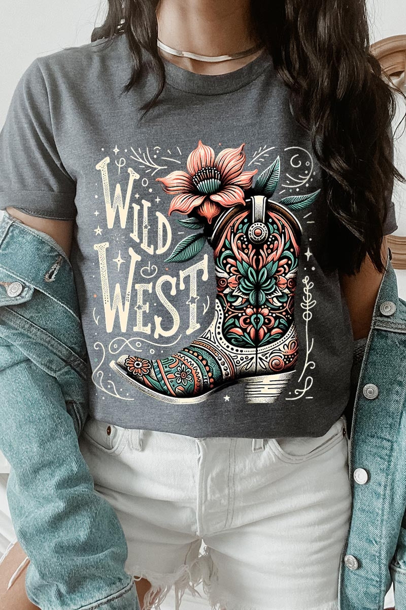 US3001-E3100 Wild West Cowgirl Boot Graphic Tee $12.5