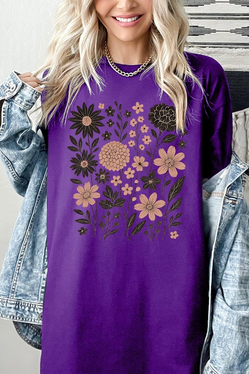 5000-E3178 Fall Floral Garden Graphic Heavy Cotton Tee $9