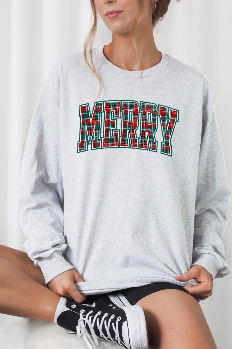 UL240P-E3210 Classic Plaid Merry Graphic Plus Long Sleeve Tee $17