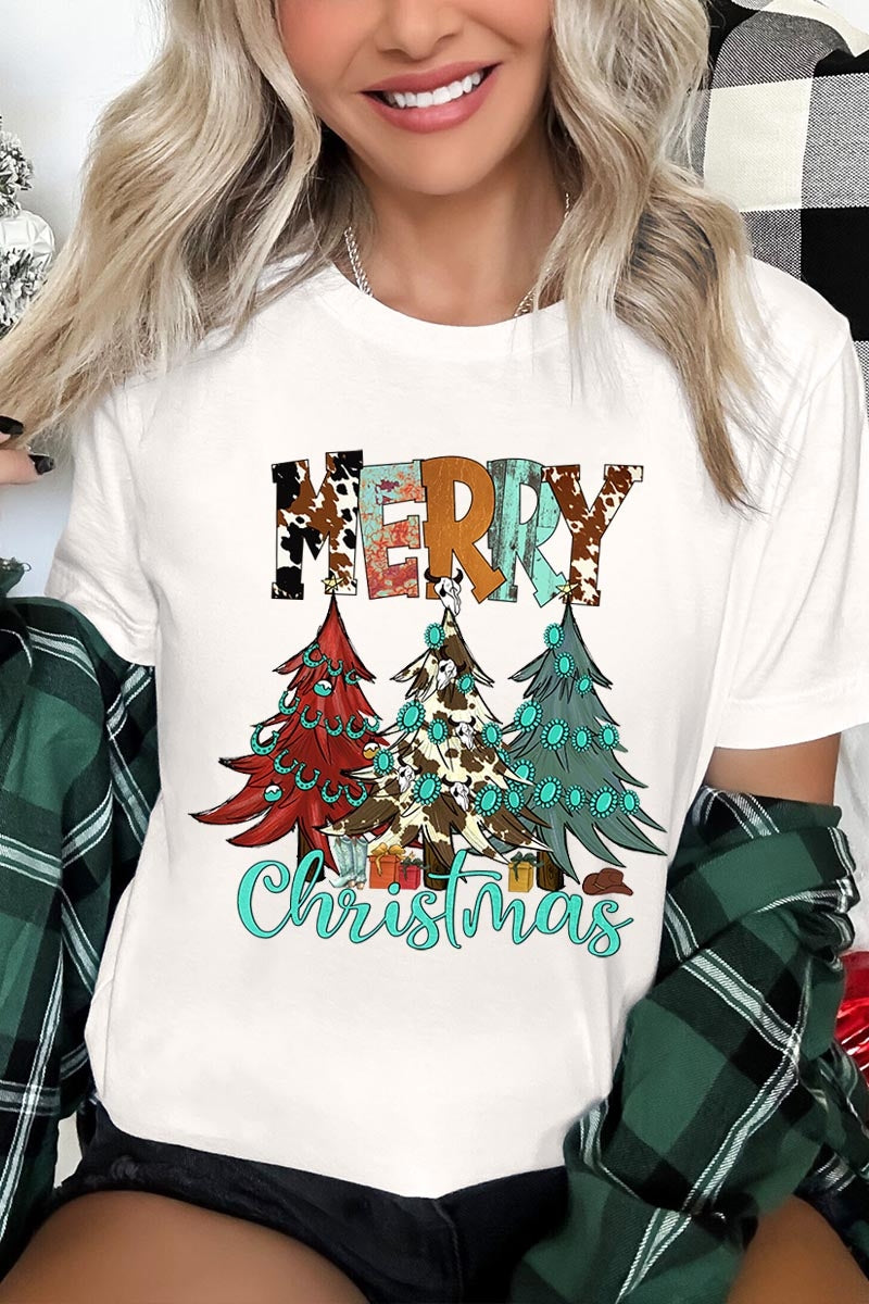 US3001-E3200 Merry Christmas Trees Graphic Tee $12.5
