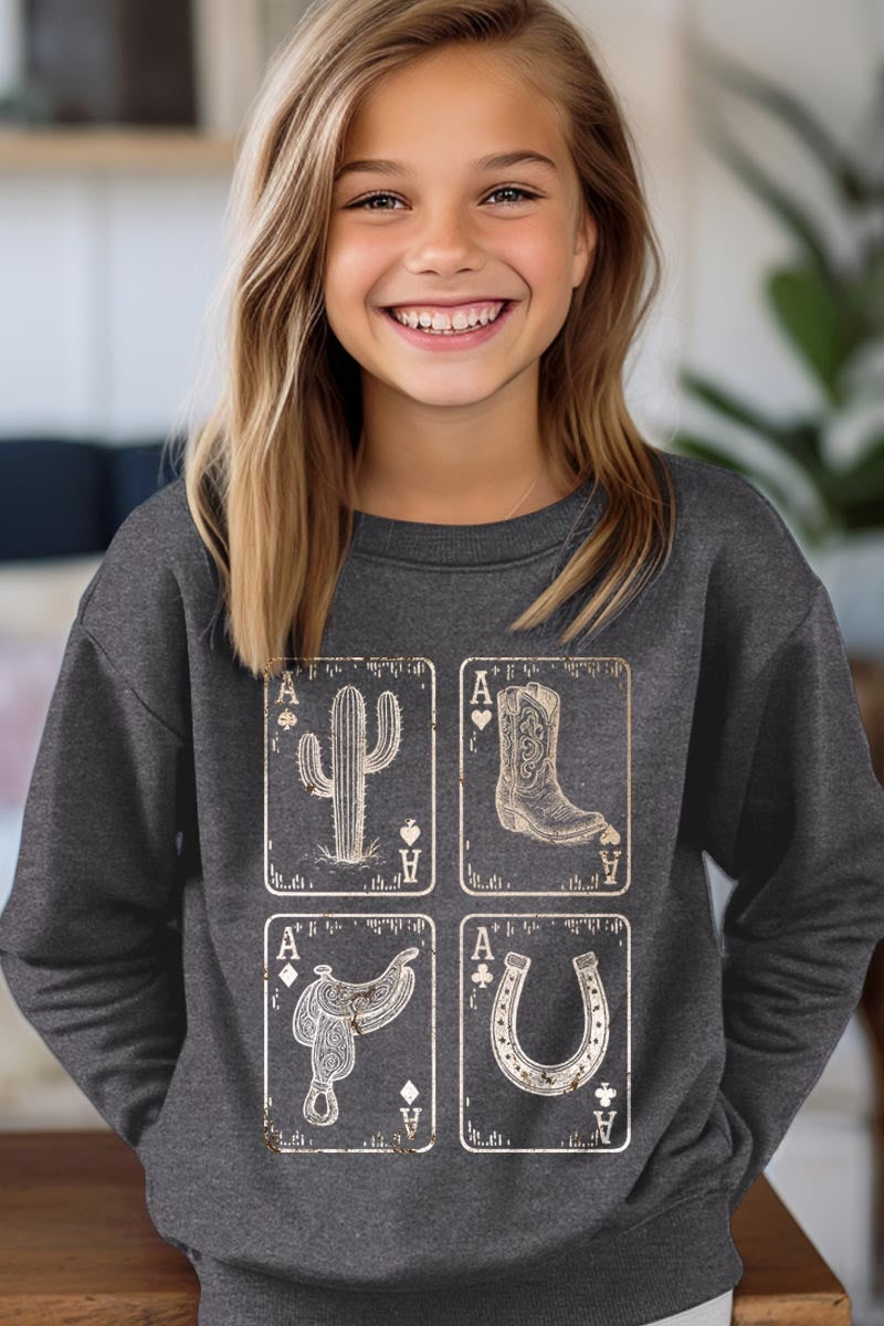 UL180B-E3094Z Western Cowgirl Card Kids Graphic Sweatshirt $20