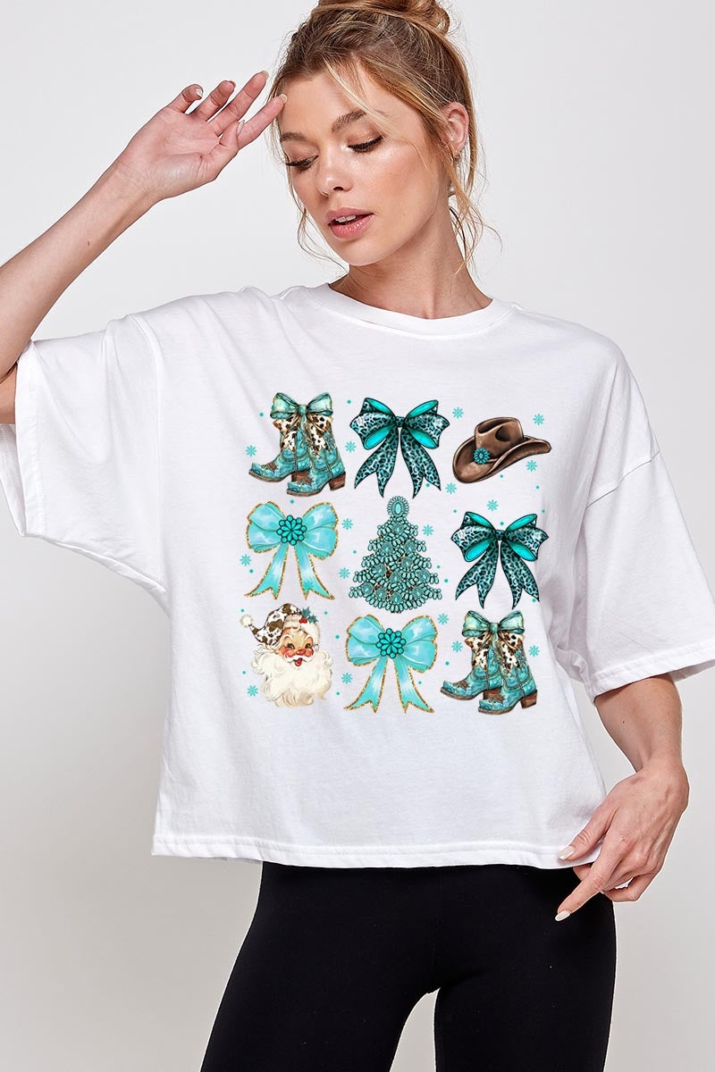 CTS-E3180 Western Christmas Graphic Relaxed Crop Top $11