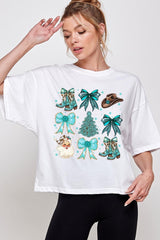 CTS-E3180 Western Christmas Graphic Relaxed Crop Top $11