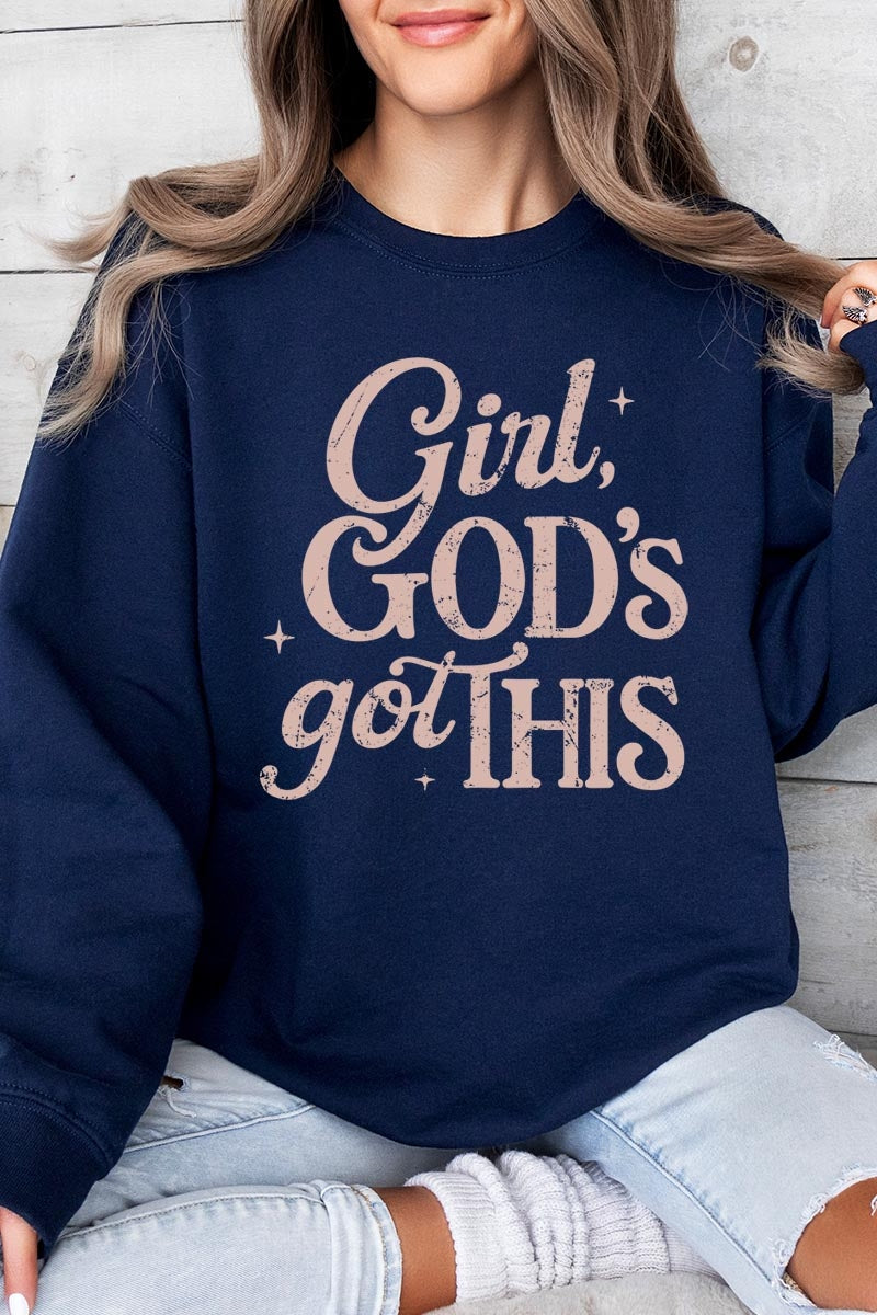UL180P-E3102 Girl, Godu2019s Got This Graphic Plus Sweatshirt $25