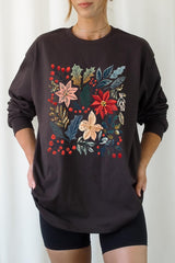 UL240-E3186 Floral Christmas Graphic Long Sleeve Tee $13.75