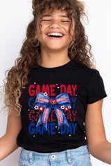 US3001Y-E3087Z Red Blue Football Game Day Bow Kids Graphic Tee $11
