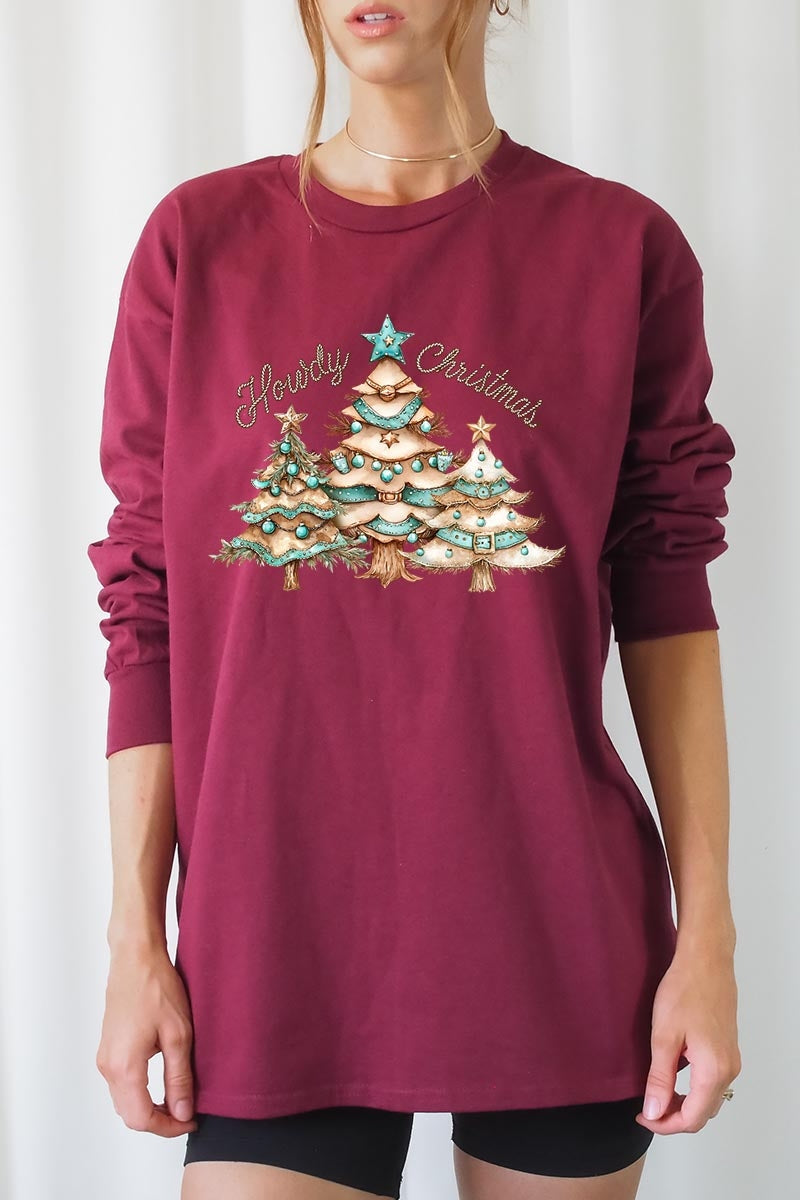 UL240-E3185 Howdy Christmas Graphic Long Sleeve Tee $13.75