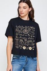 CTS-E3163 Pumpkin Patch Doodle Graphic Relaxed Crop Top $11