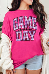 5000-E3127 Purple Gingham Game Day Graphic Heavy Cotton Tee $9
