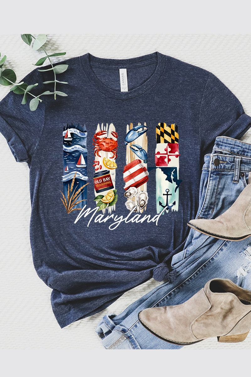 US3001P-E3061MD Maryland State Brushstroke Graphic Plus Tee $16