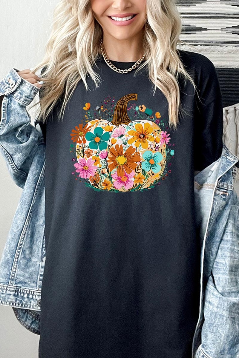 5000-E3118 Floral Pumpkin Graphic Heavy Cotton Tee $9
