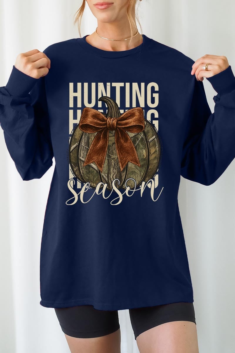 UL240P-E3190 Hunting Pumpkin Bow Graphic Plus Long Sleeve Tee $17