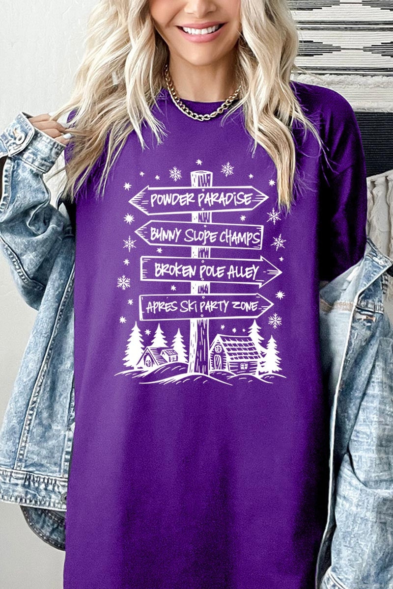 5000P-E3189 Ski Lodge Signs Graphic Plus Heavy Cotton Tee $12.75
