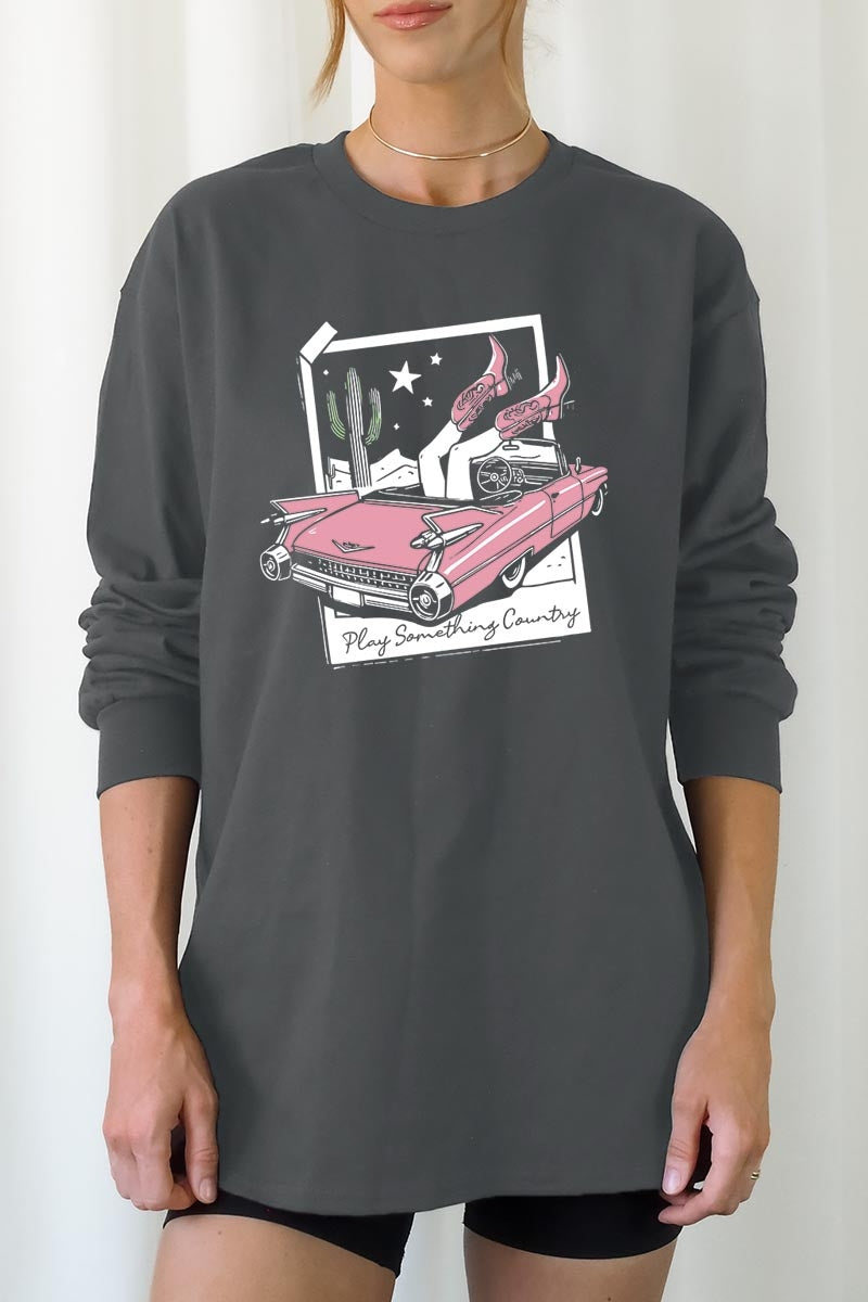 UL240-E3098 Play Something Country Graphic Long Sleeve Tee $13.75