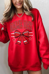 UL180-E3062 Red Game Day Football Bow Graphic Sweatshirt $20