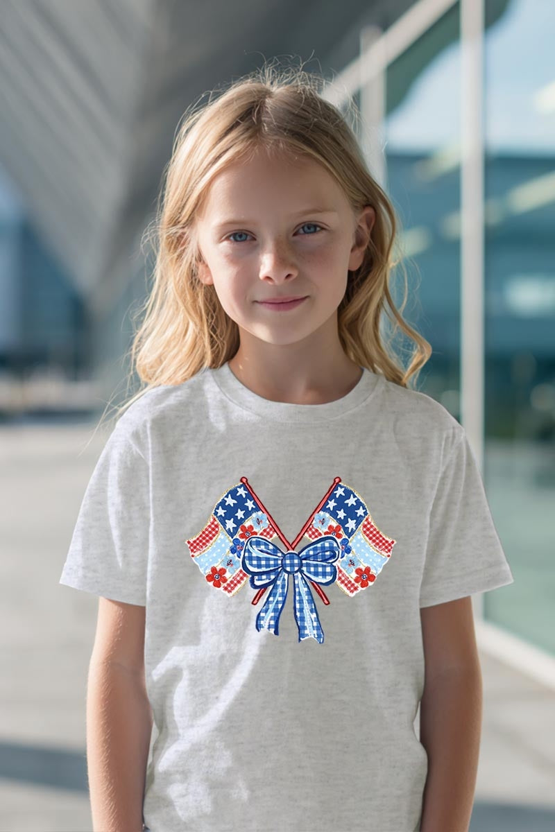 5000B-E3482Z Patriotic Bow Flags Kids Graphic Heavy Cotton Tee $8.5