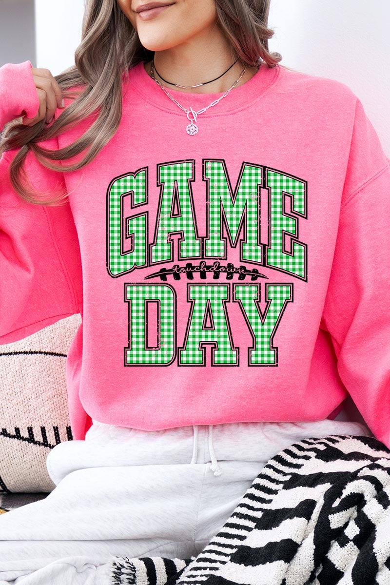 UL180P-E3128 Green Gingham Game Day Graphic Plus Sweatshirt $25