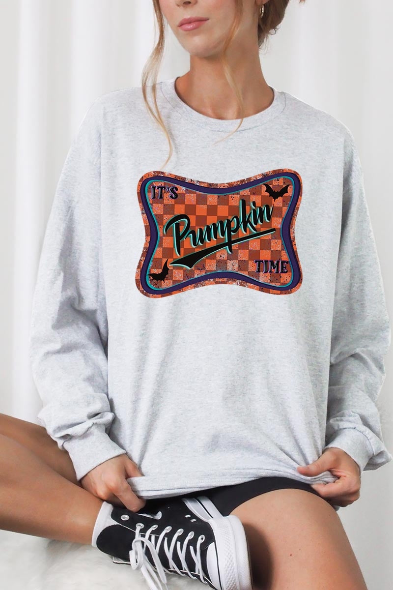 UL240-E3144 Itu2019s pumpkin time Graphic Long Sleeve Tee $13.75