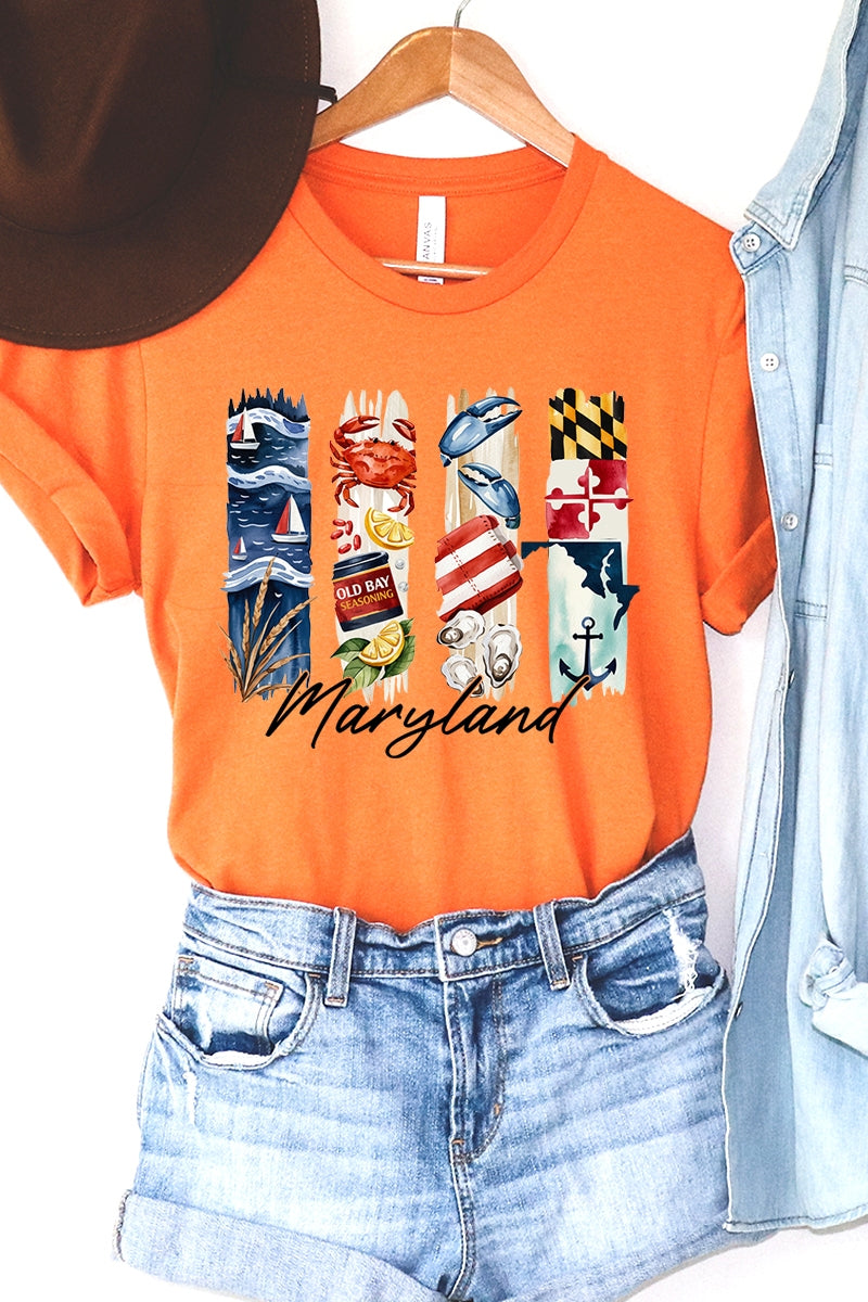 US3001-E3061MD Maryland State Brushstroke Graphic Tee $12.5