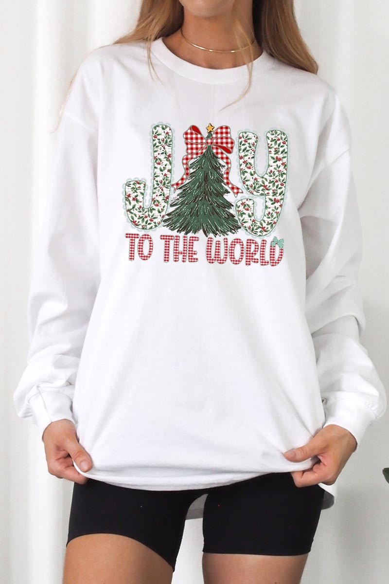 UL240-E3213 Joy to the World Graphic Long Sleeve Tee $13.75