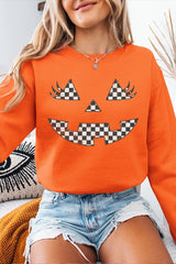 UL180P-E3149 Checker Pumpkin Face Graphic Plus Sweatshirt $25