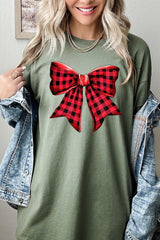 5000P-E3198 Red Buffalo Plaid Bow Graphic Plus Heavy Cotton Tee $12.75