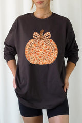 UL240P-E3135 Floral Fall Pumpkin Graphic Plus Long Sleeve Tee $17