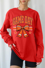 UL240P-E3064 Orange Game Day Football Bow Plus Long Sleeve Tee $17