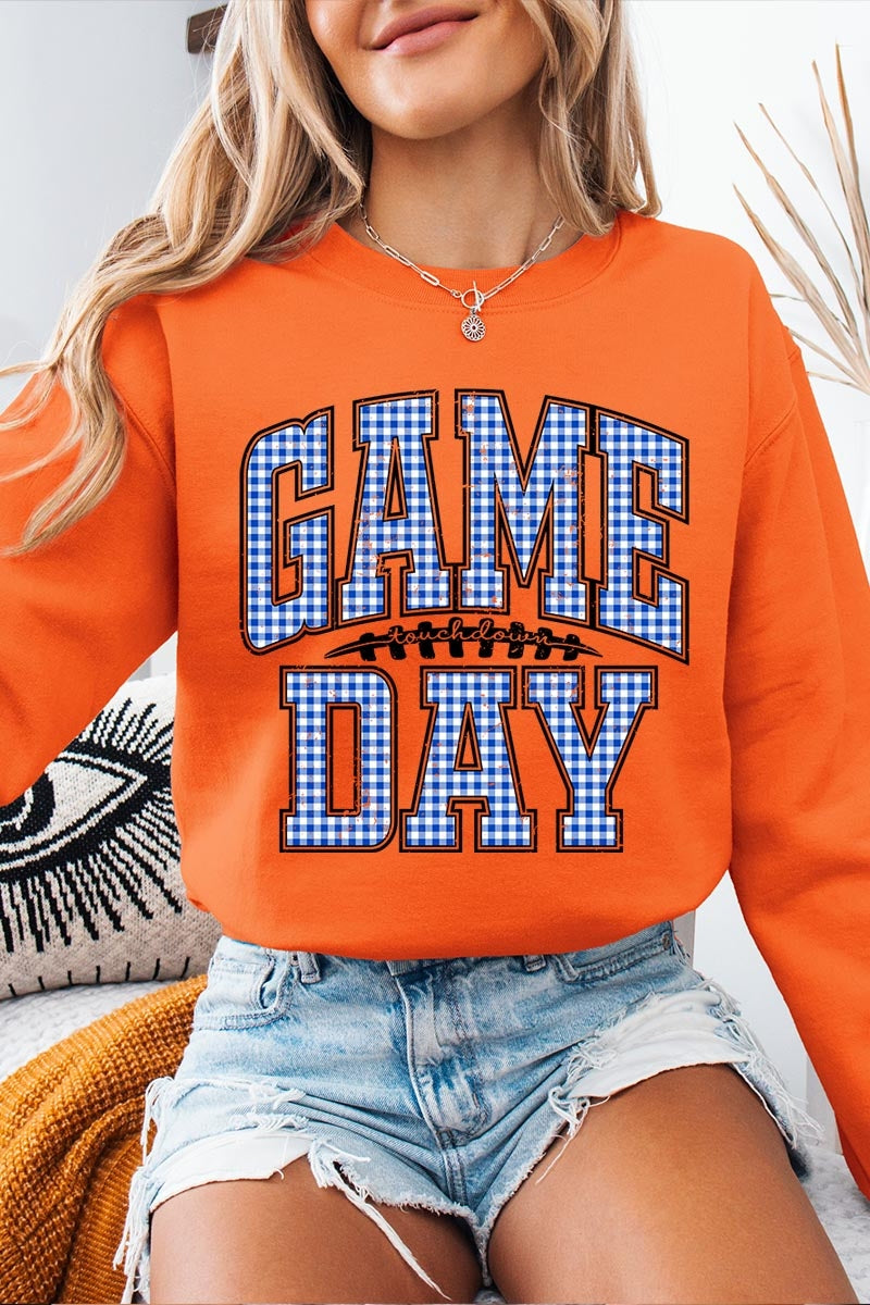 UL180-E3130 Blue Gingham Game Day Graphic Sweatshirt $20