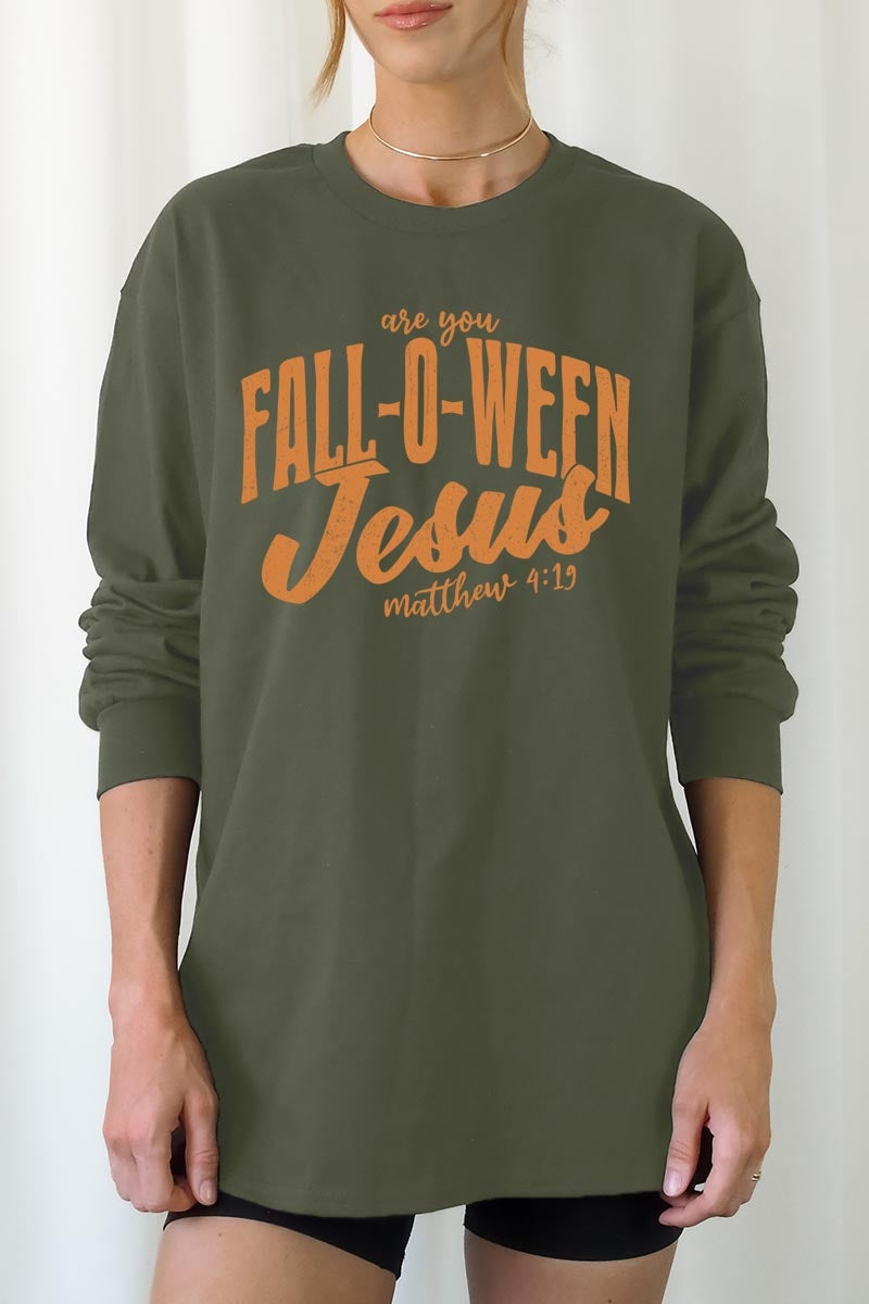 UL240P-E3143 Are You Fall O Ween Jesus Plus Long Sleeve Tee $17