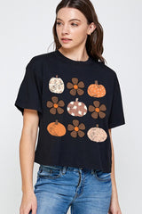CTS-E3117 Pumpkins & Flowers Fall Graphic Relaxed Crop Top $11