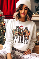 UL180-E3182 Christmas Horses Graphic Sweatshirt $20