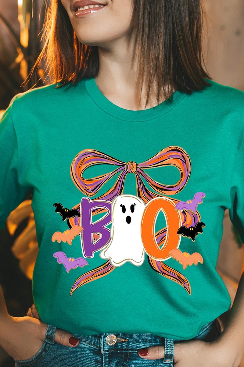 US3001P-E3120 Boo Brushstroke Bow Graphic Plus Tee $16